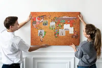 Kurk prikbord Wereldkaart met vlaggen