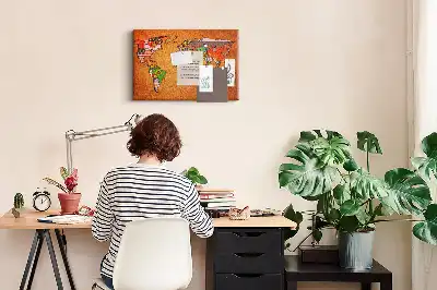 Kurk prikbord Wereldkaart met vlaggen