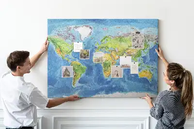 Memobord van kurk Grafiek wereldkaart retro