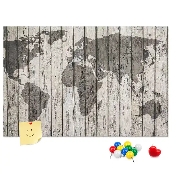 Kurk prikbord Wereldkaart Planken