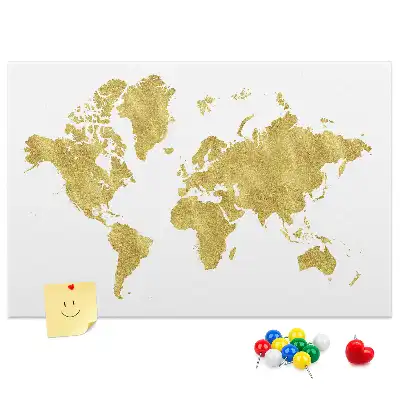 Memobord van kurk met gouden wereldkaart