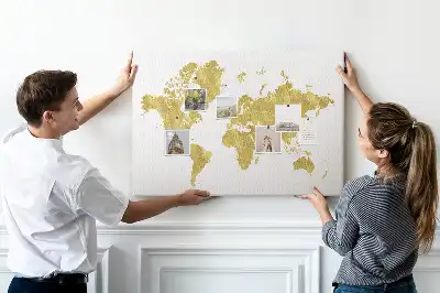 Memobord van kurk Gouden wereldkaart