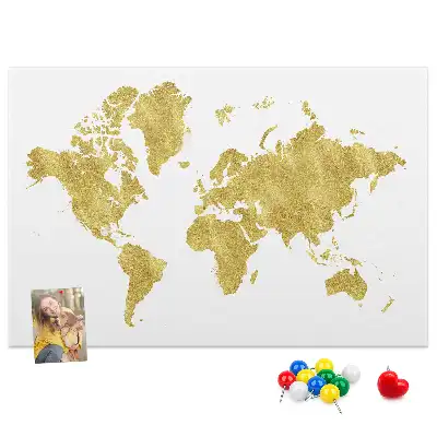 Memobord van kurk Gouden wereldkaart