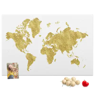 Memobord van kurk Gouden wereldkaart