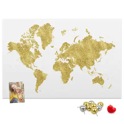 Memobord van kurk Gouden wereldkaart