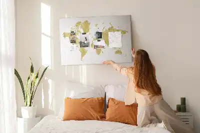 Memobord van kurk Gouden wereldkaart