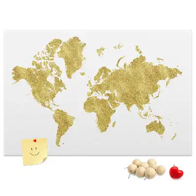 Memobord van kurk Gouden wereldkaart