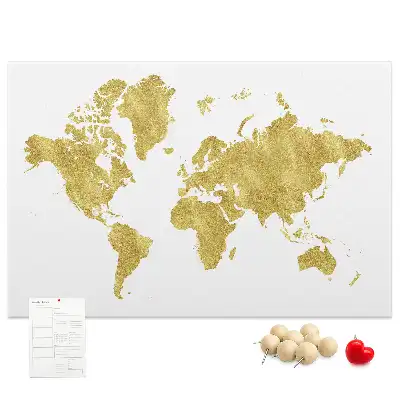 Memobord van kurk Gouden wereldkaart