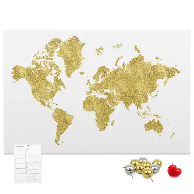 Memobord van kurk Gouden wereldkaart