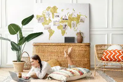 Memobord van kurk Gouden wereldkaart