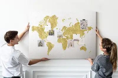 Memobord van kurk Gouden wereldkaart