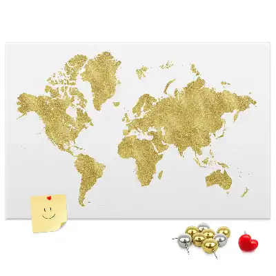 Memobord van kurk Gouden wereldkaart