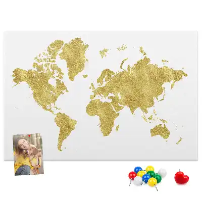 Memobord van kurk Gouden wereldkaart