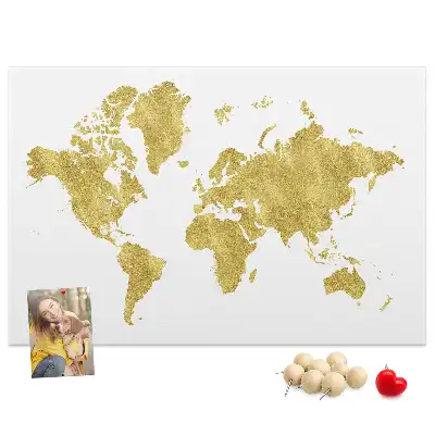 Memobord van kurk Gouden wereldkaart