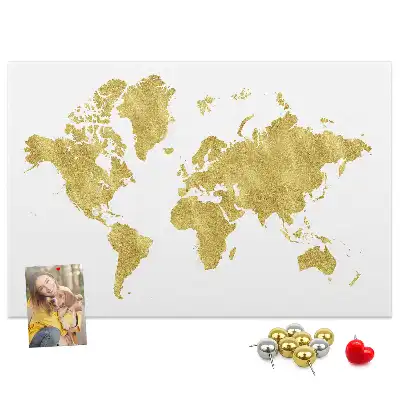 Memobord van kurk Gouden wereldkaart
