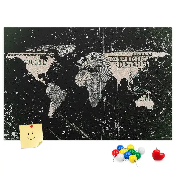 Memobord van kurk Wereldkaart dollar