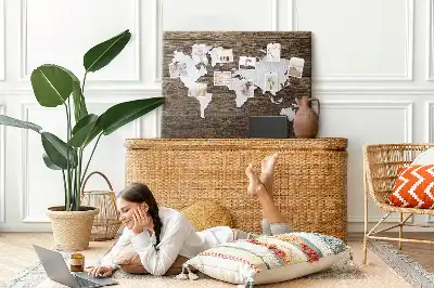 Memobord van kurk Wereldkaart op planken
