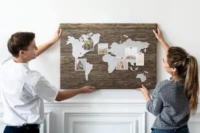 Memobord van kurk Wereldkaart op planken