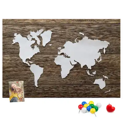 Memobord van kurk Wereldkaart op planken