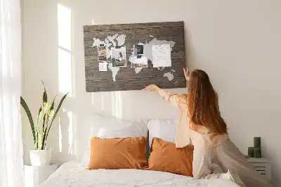 Memobord van kurk Wereldkaart op planken