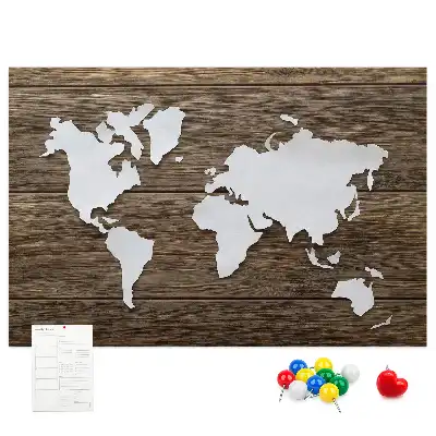 Memobord van kurk Wereldkaart op planken