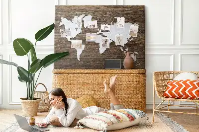 Memobord van kurk Wereldkaart op planken
