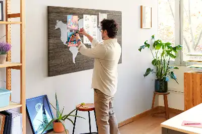 Memobord van kurk Wereldkaart op planken