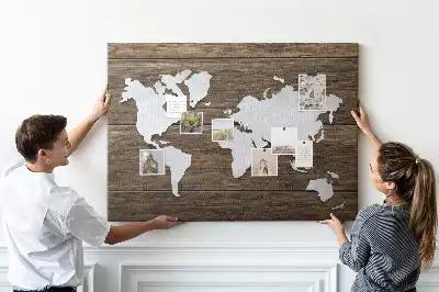 Memobord van kurk Wereldkaart op planken