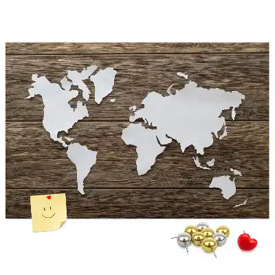 Memobord van kurk Wereldkaart op planken