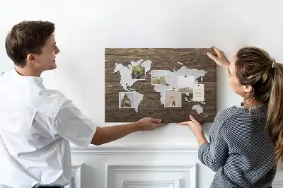 Memobord van kurk Wereldkaart op planken