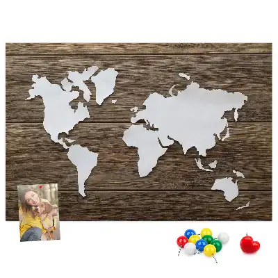 Memobord van kurk Wereldkaart op planken