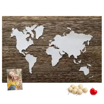 Memobord van kurk Wereldkaart op planken