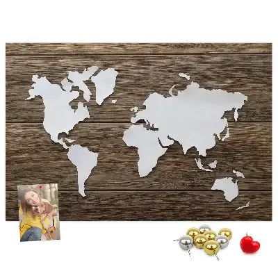 Memobord van kurk Wereldkaart op planken