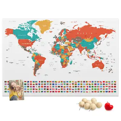 Memobord van kurk Kleurrijke wereldkaart