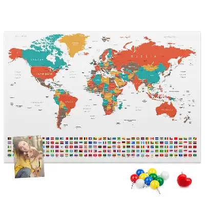 Memobord van kurk Kleurrijke wereldkaart