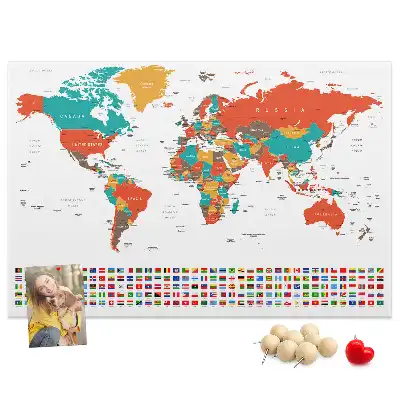 Memobord van kurk Kleurrijke wereldkaart