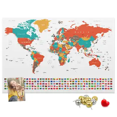 Memobord van kurk Kleurrijke wereldkaart