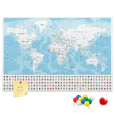 Kurken prikbord met illustratie van een continentenkaart
