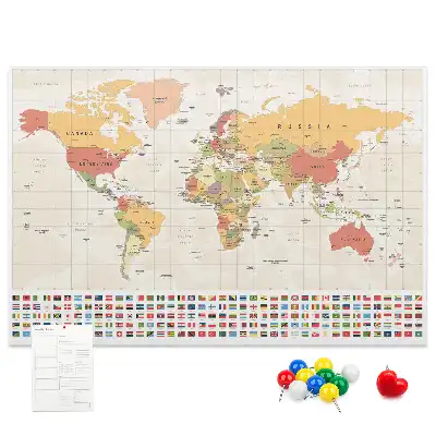 Memobord van kurk Ontwerp van een wereldkaart