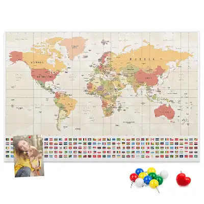 Memobord van kurk Ontwerp van een wereldkaart