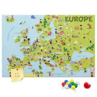 Kurken memobord wereldkaart met vlaggen