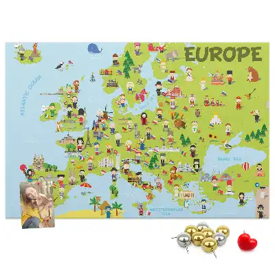 Memobord van kurk Wereldkaart met vlaggen