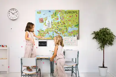 Memobord van kurk Wereldkaart met vlaggen