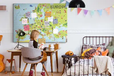 Memobord van kurk Wereldkaart met vlaggen