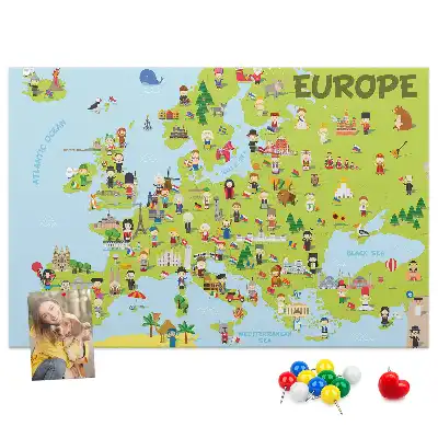 Memobord van kurk Wereldkaart met vlaggen
