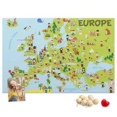 Memobord van kurk Wereldkaart met vlaggen