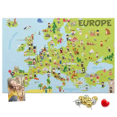 Memobord van kurk Wereldkaart met vlaggen