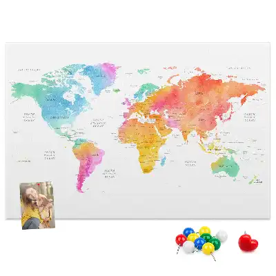 Memobord van kurk Aquarel wereldkaart