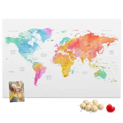Memobord van kurk Aquarel wereldkaart