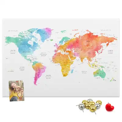 Memobord van kurk Aquarel wereldkaart